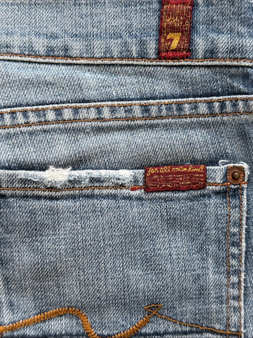 7 For All Man Kind Y2K Distressed Medium Wash Bootcut Jeans Low Rise #700370-28W - Picture 9 of 14
